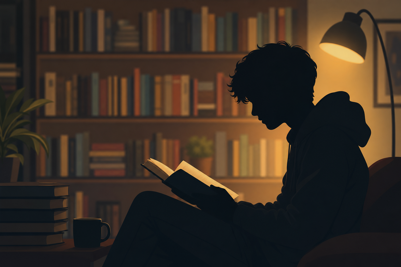 学生阅读英文书情境插画