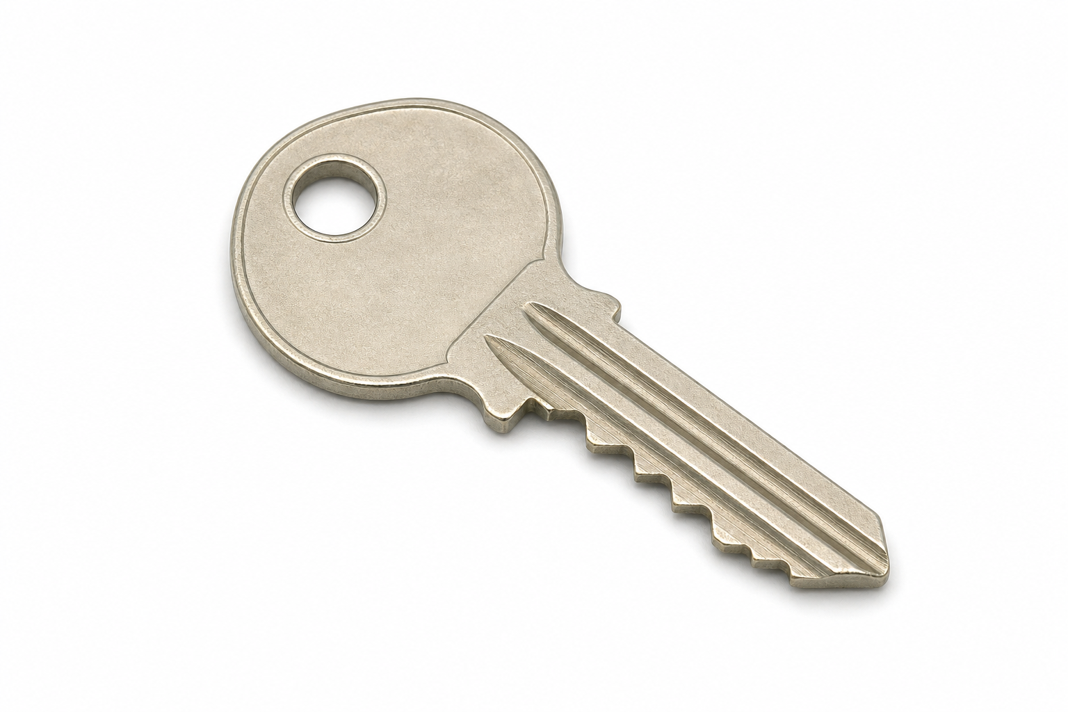 [Composer 2 Prompt]: A simple metal door key on white background, flat product photo style, educational prop.