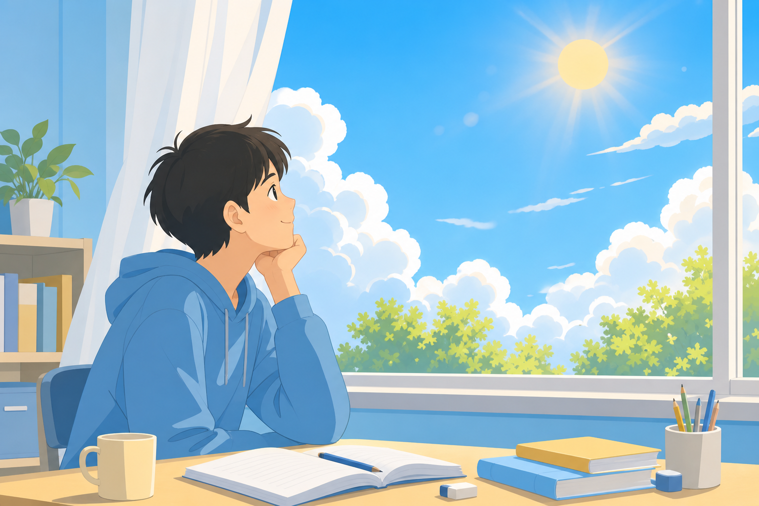 场景插图：望向窗外期待晴天