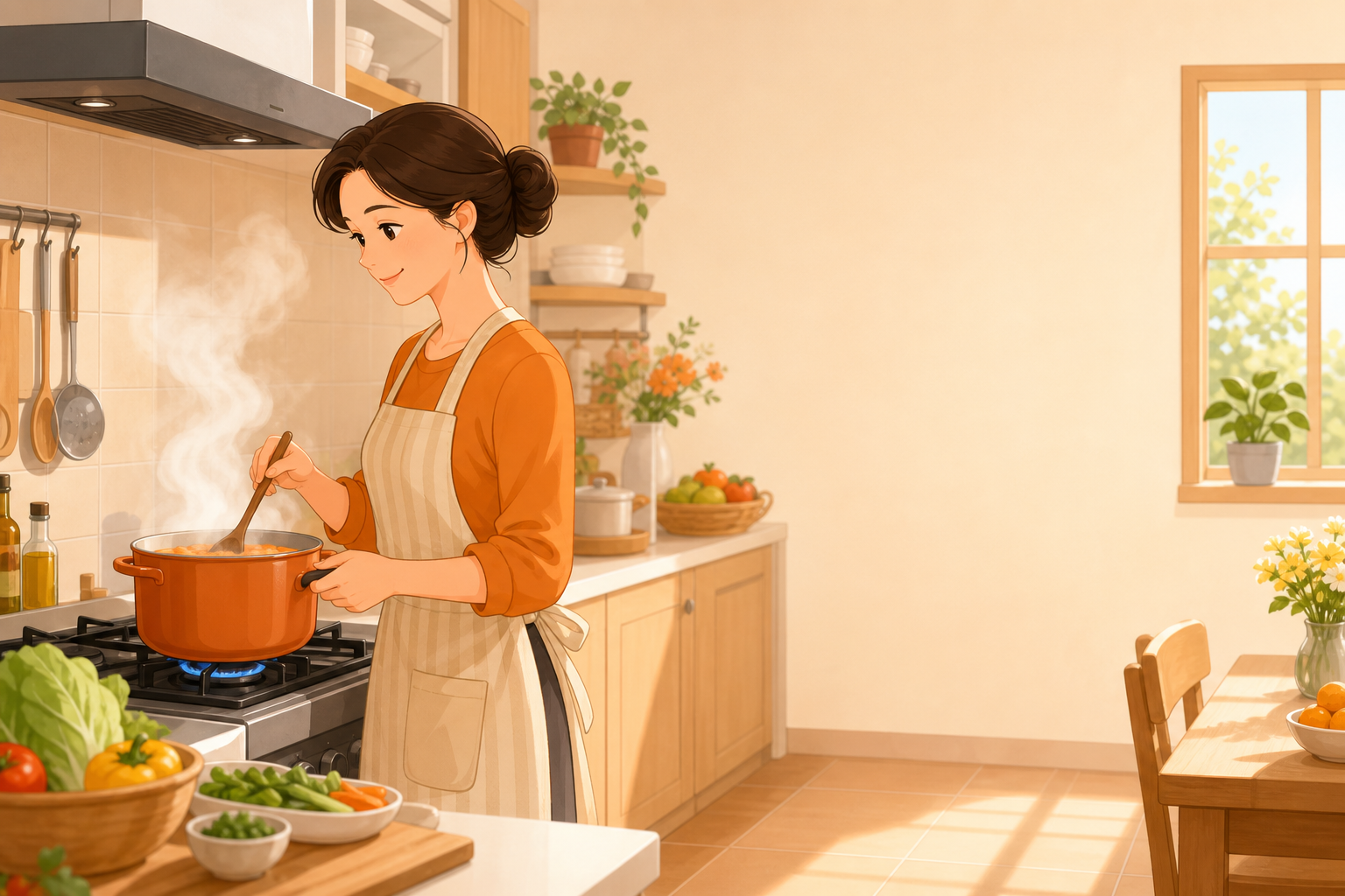 场景插图：妈妈在厨房做饭