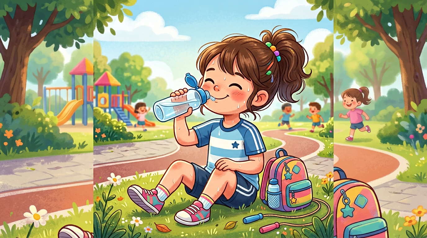 A girl drinking water from a water bottle
