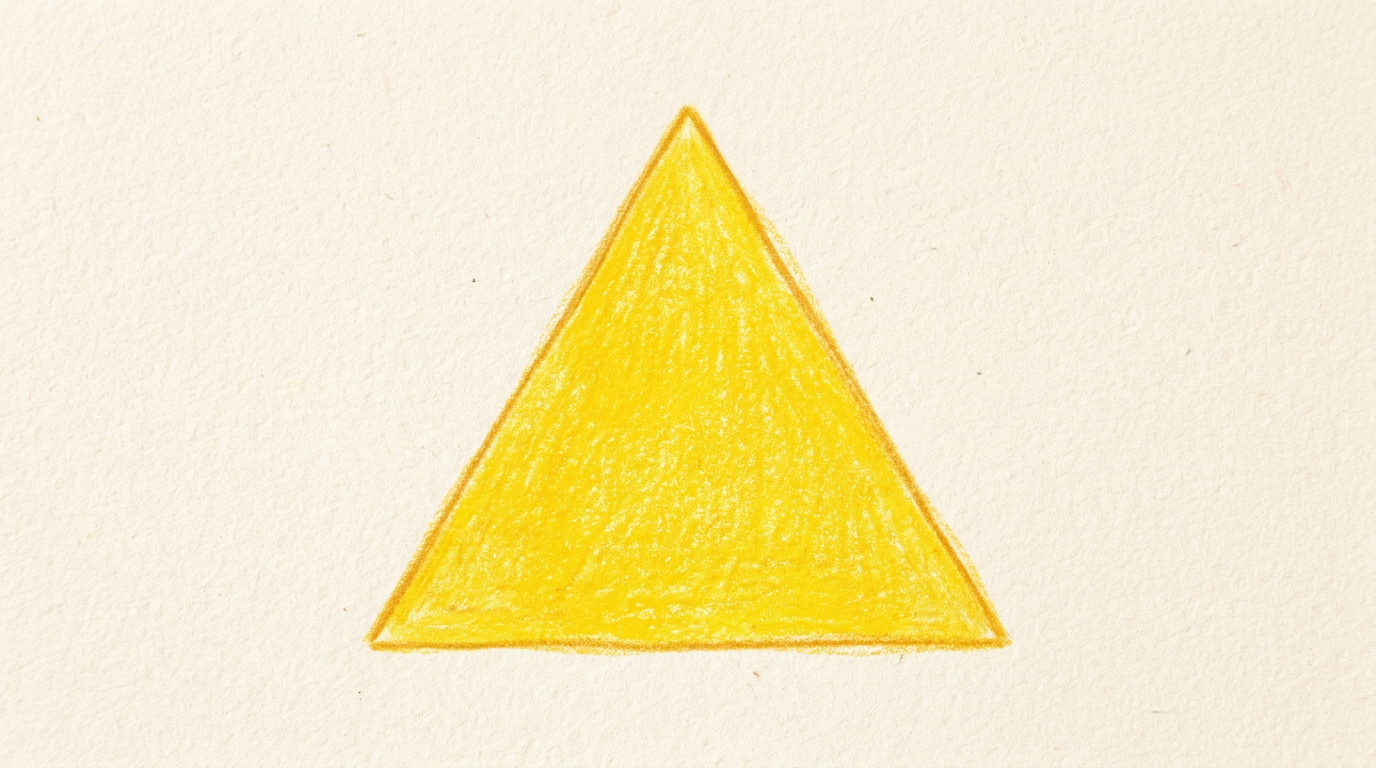 A yellow triangle drawn in colored pencil style on cream paper