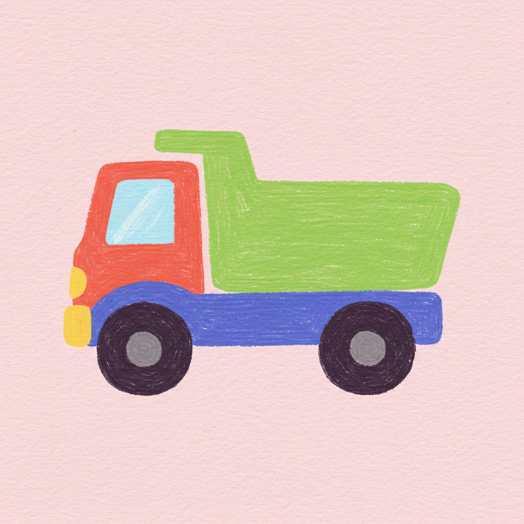 Vertex Imagen：彩色玩具卡车蜡笔插图，无文字