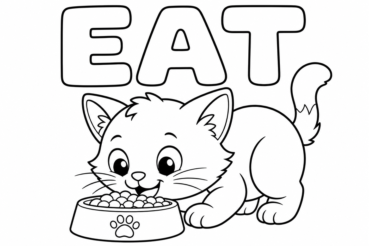 eat 涂色：小猫吃东西